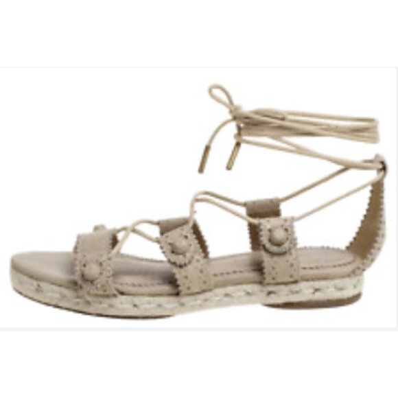 Balenciaga Shoes - BALENCIAGA PARIS Arena Leather Gladiator Ankle Wrap Espadrilles in Praline Sz 6